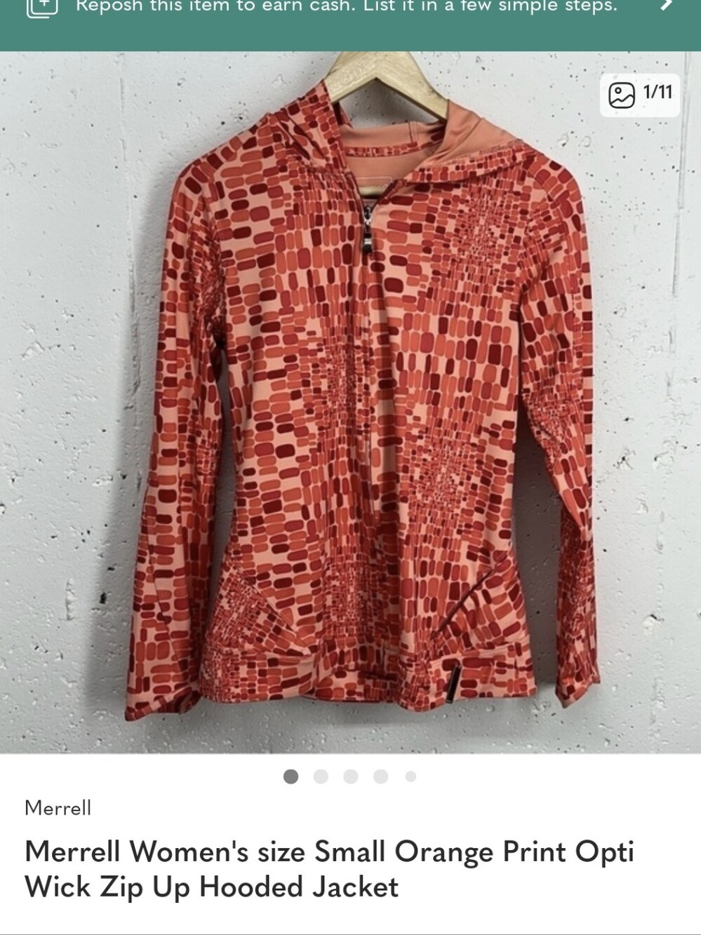 Merrell Orange Patterned Zip-Up Hooded Utility Jacket